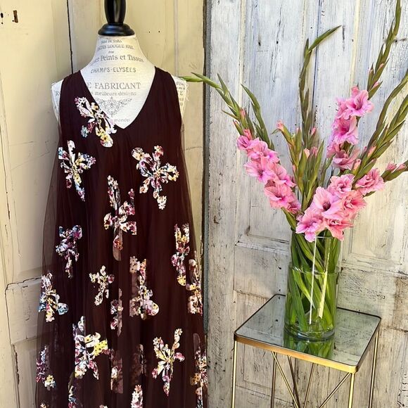 ANTHROPOLOGIE EISHA DES-IONS VELVET APPLIQUÉ MAXI DRESS  BNWT Size S - Picture 1 of 8